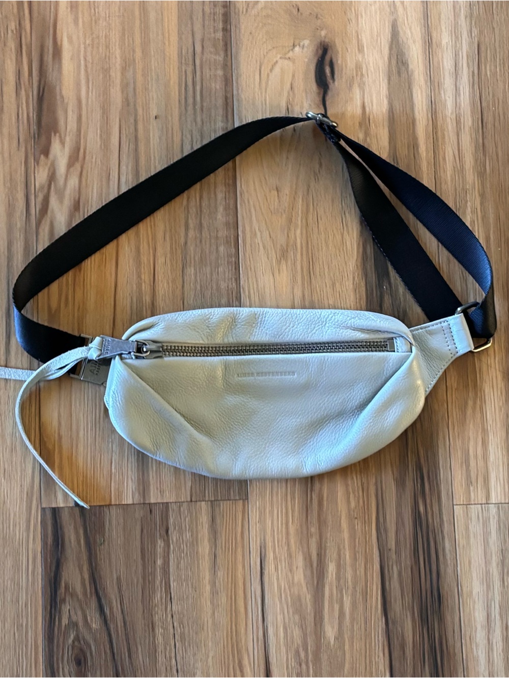 Aimee Kestenberg Cream Leather Belt Bag with Black Strap